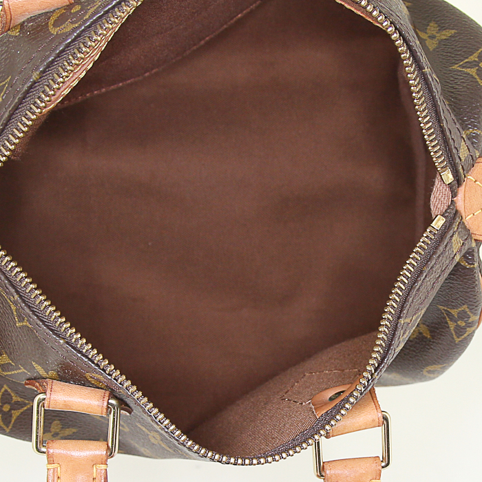 Bolso de mano Louis Vuitton Speedy 25 cm en lona Monogram revestida y cuero natural - Detail D2