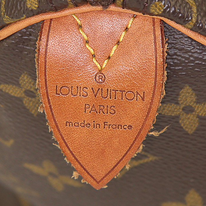 Borsa Louis Vuitton Speedy 25 cm in tela monogram cerata e pelle naturale - Detail D3