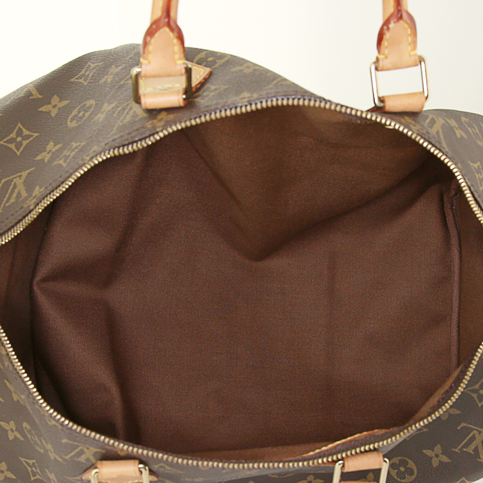 Louis Vuitton Speedy 40 cm handbag in brown monogram canvas and natural leather - Detail D2