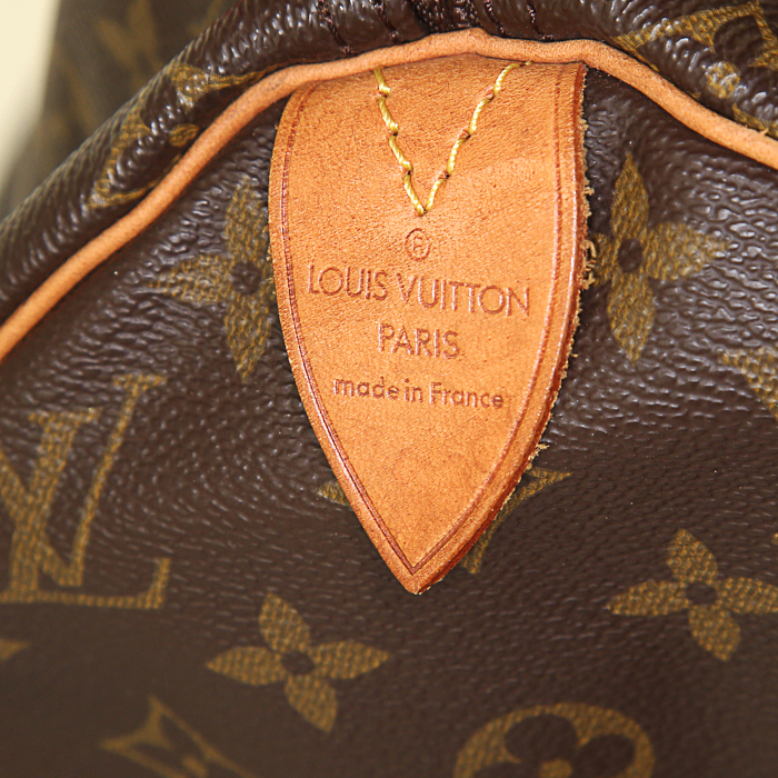 Bolso de mano Louis Vuitton Speedy 40 cm en lona Monogram revestida marrón y cuero natural - Detail D3