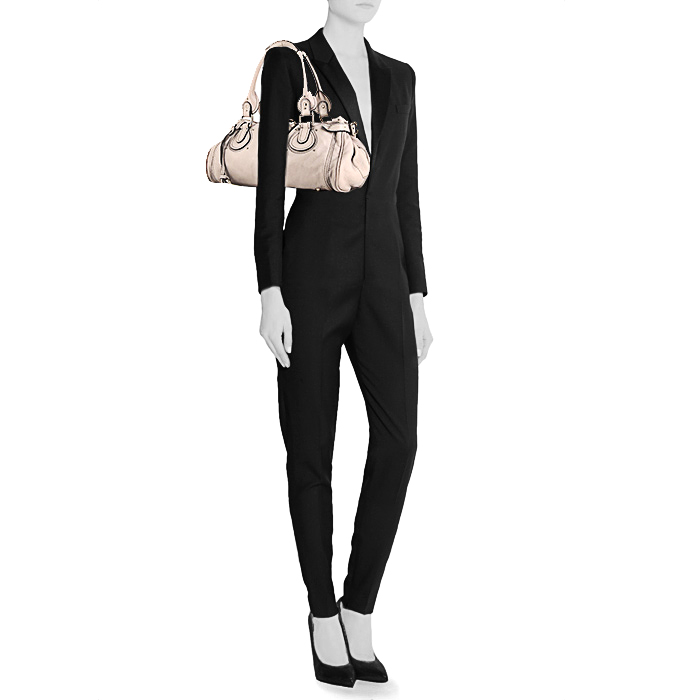 Bolso de mano Chloé Paddington en cuero granulado gris - Detail D1