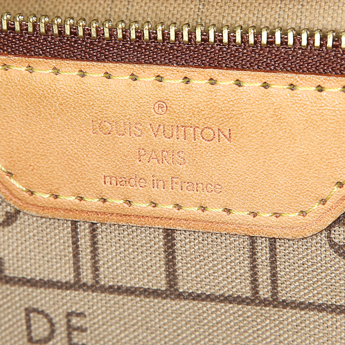 Louis Vuitton Neverfull small model shopping bag in brown monogram canvas and natural leather - Detail D3