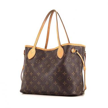 Sac cabas Louis Vuitton Neverfull petit modèle en toile monogram marron et cuir naturel