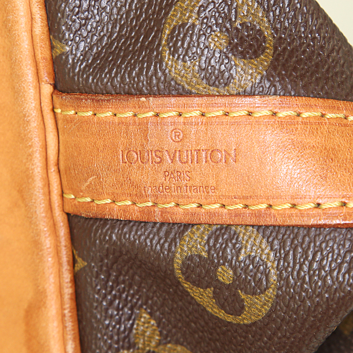 Bolso de mano Louis Vuitton petit Noé modelo pequeño en lona Monogram y cuero natural - Detail D3