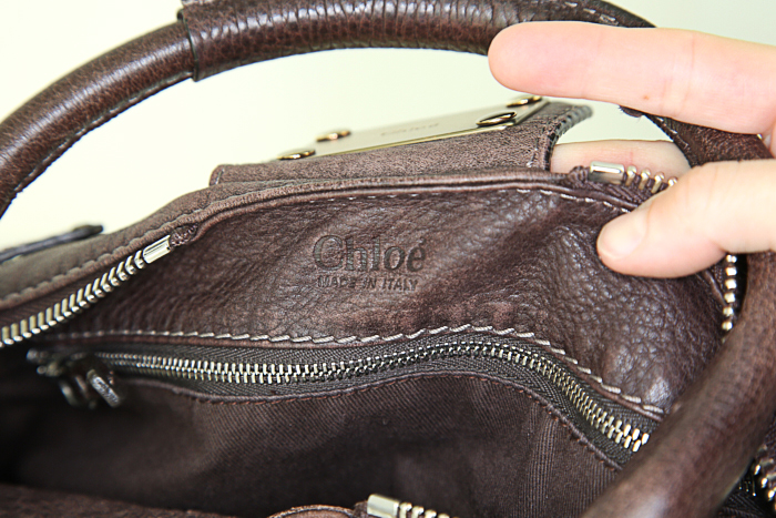 Chloé Paddington medium model handbag in brown grained leather - Detail D3