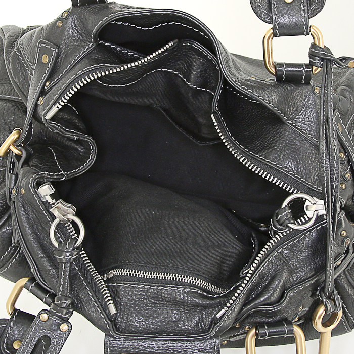 Chloé Paddington medium model handbag in black grained leather - Detail D2
