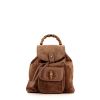 Gucci Bamboo backpack in brown suede and brown leather - 360 thumbnail