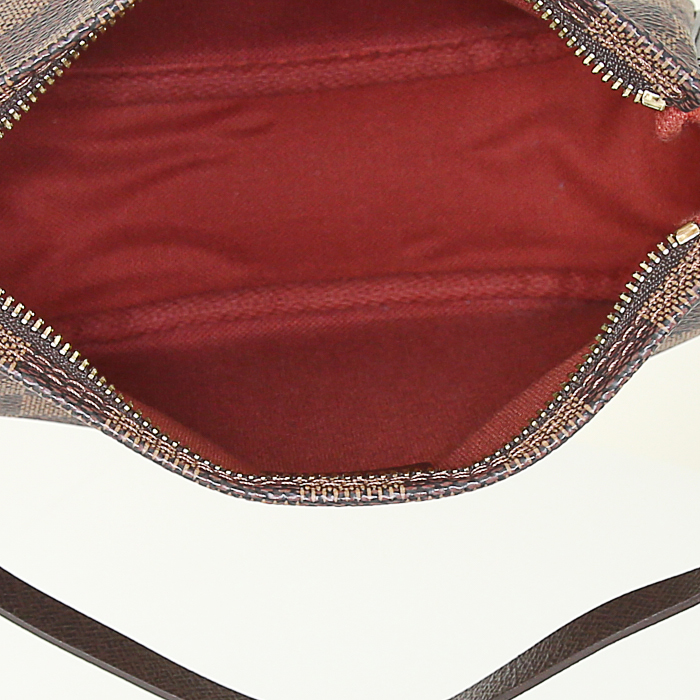 Pochette in tela a scacchi ebana e pelle marrone - Detail D2