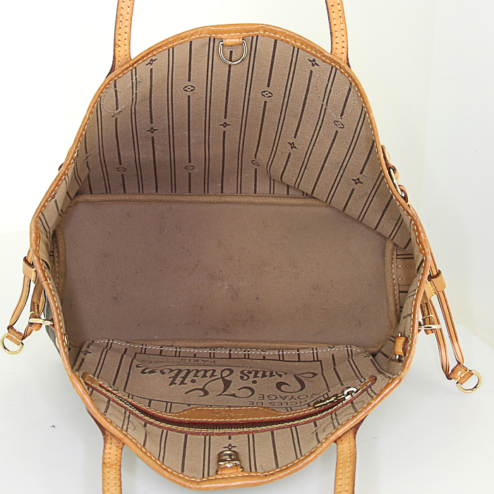 Louis Vuitton Neverfull small model shopping bag in monogram canvas and natural leather - Detail D2