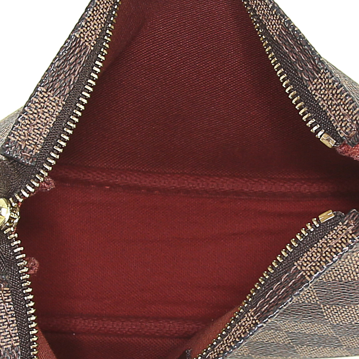 Pochette Louis Vuitton en toile damier ébène et cuir marron - Detail D2