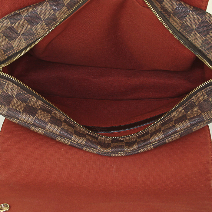 Sac bandoulière Louis Vuitton Naviglio en toile damier marron et cuir marron - Detail D2