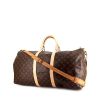 Borsa da viaggio Louis Vuitton Keepall 55 cm in tela monogram cerata marrone e pelle naturale - 00pp thumbnail