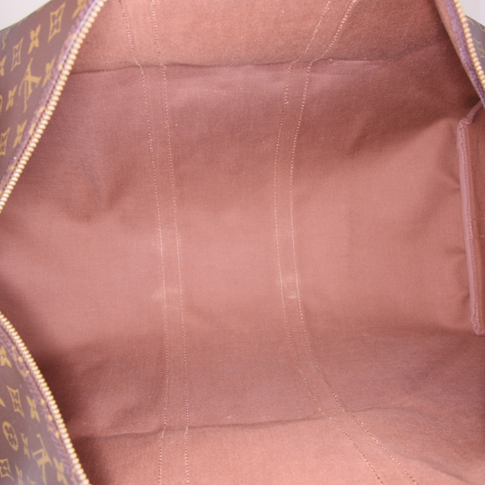 Bolsa de viaje Louis Vuitton Keepall 55 cm en lona Monogram revestida marrón y cuero natural - Detail D3