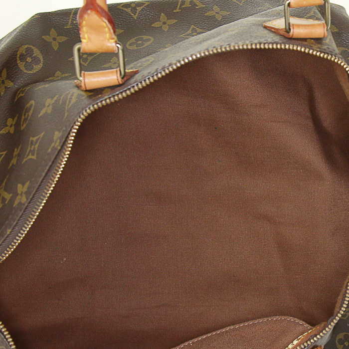 Sac à main Louis Vuitton Speedy 40 cm en toile monogram enduite marron et cuir naturel - Detail D2