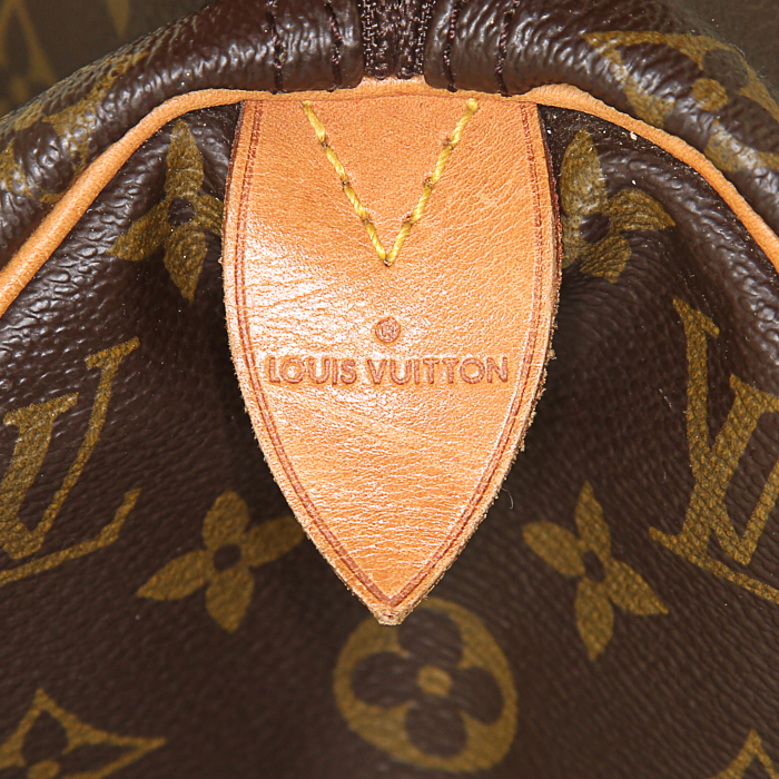 Sac à main Louis Vuitton Speedy 40 cm en toile monogram enduite marron et cuir naturel - Detail D3