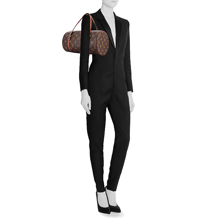 Sac à main Louis Vuitton Papillon en toile monogram et cuir marron - Detail D1