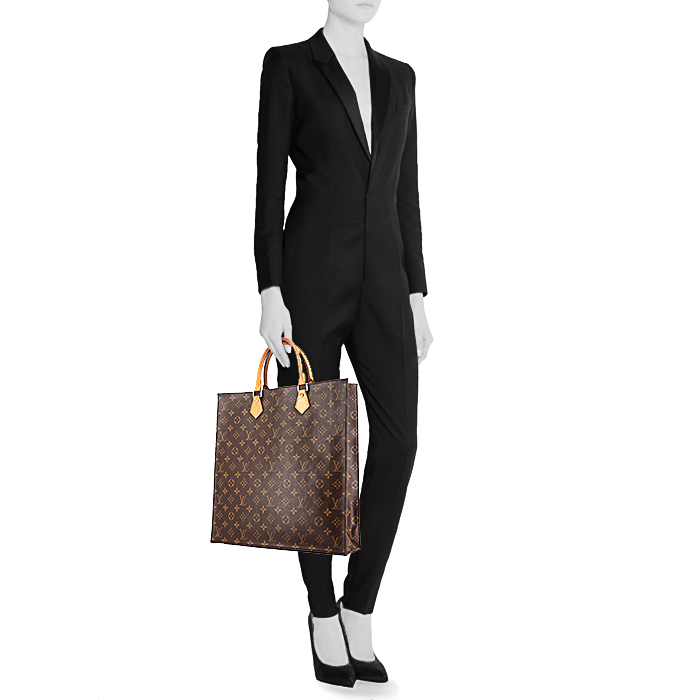 Bolso Cabás Louis Vuitton Louis Vuitton Sac Plat en lona Monogram revestida marrón y cuero natural - Detail D1