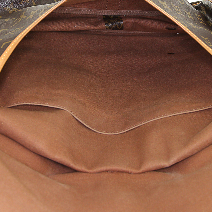 Sac bandoulière Louis Vuitton Saumur en toile monogram enduite marron et cuir naturel - Detail D3