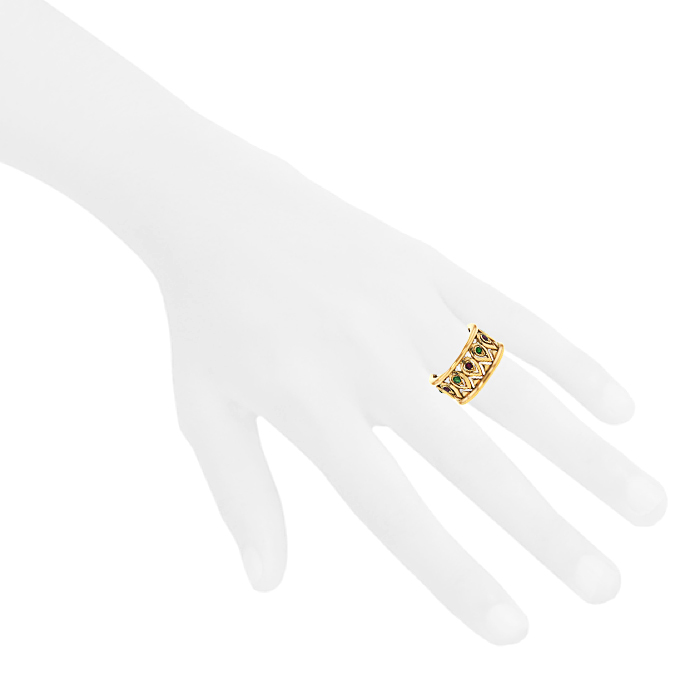 Anello Cartier Tandjore in oro giallo,  smeraldo e rubini - Detail D1
