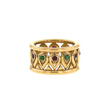 Cartier Tandjore ring in yellow gold,  emerald and ruby