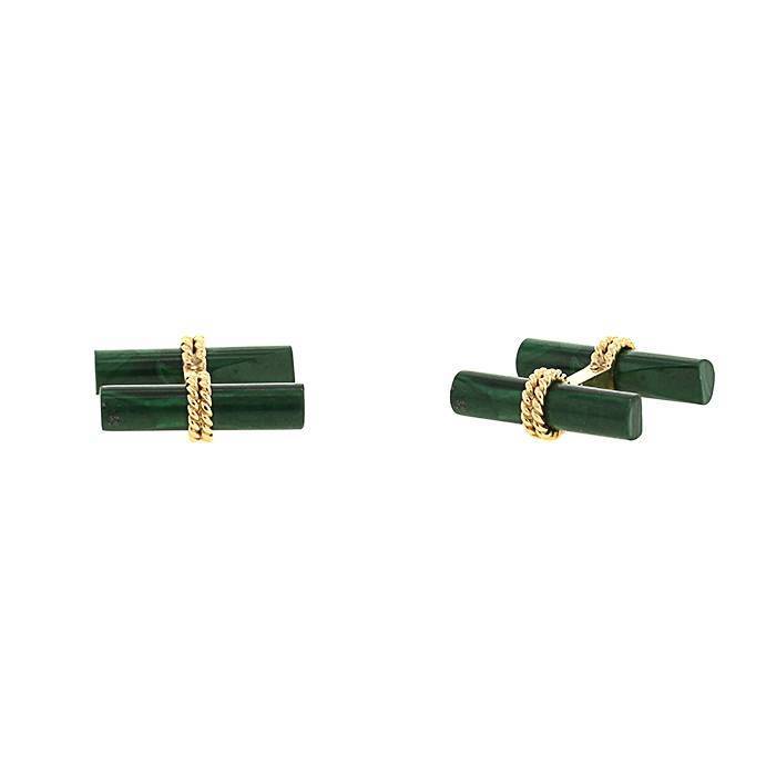 Par de gemelos época años 80 Vintage en oro amarillo y malachite - 00pp