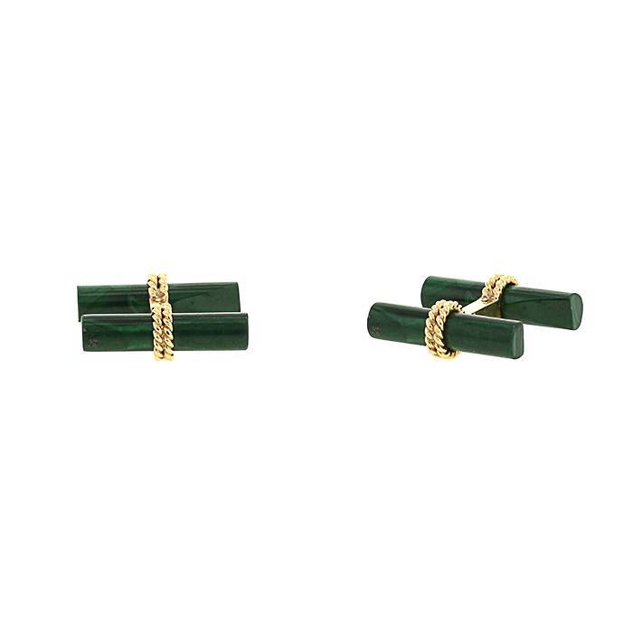 Vintage 1980's pair of cufflinks in yellow gold and malachite - 00pp
