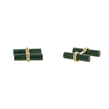 Par de gemelos época años 80 Vintage en oro amarillo y malachite