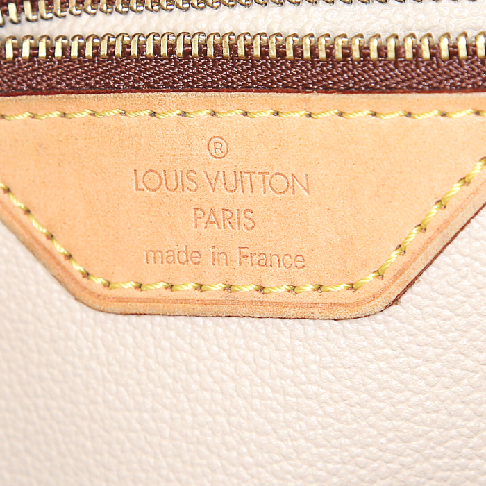 Sac cabas Louis Vuitton Bucket en tissu monogram marron et cuir naturel - Detail D3