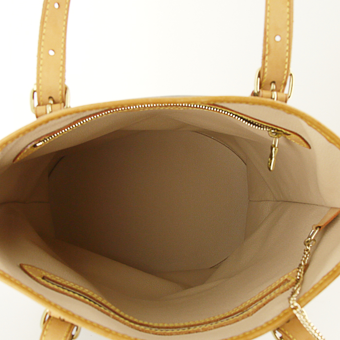 Shopping bag Louis Vuitton Bucket modello grande in tela monogram marrone e pelle naturale - Detail D2