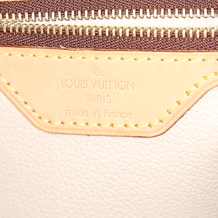 Shopping bag Louis Vuitton Bucket modello grande in tela monogram marrone e pelle naturale - Detail D3