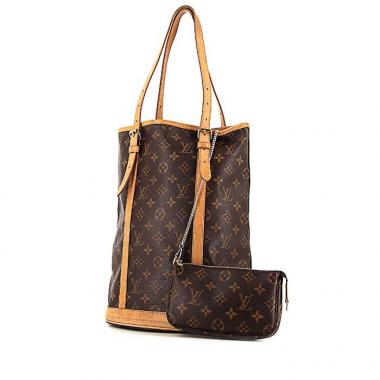 Shopping bag Louis Vuitton Bucket modello grande in tela monogram marrone e pelle naturale