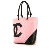 Chanel Cambon small model shopping bag in pink quilted leather and black leather - 00pp thumbnail