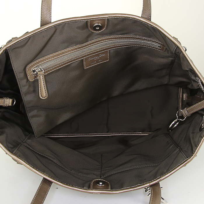 Bolso de mano Dior Panarea modelo grande en lona cannage gris metalizado y cuero marrón dorado - Detail D2