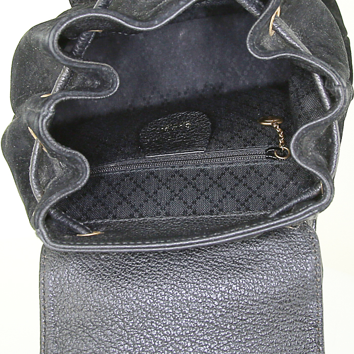 Gucci Bamboo backpack in black suede and black leather - Detail D2