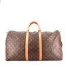 Bolsa de viaje Louis Vuitton Keepall 55 cm en lona Monogram revestida y cuero natural - 360 thumbnail