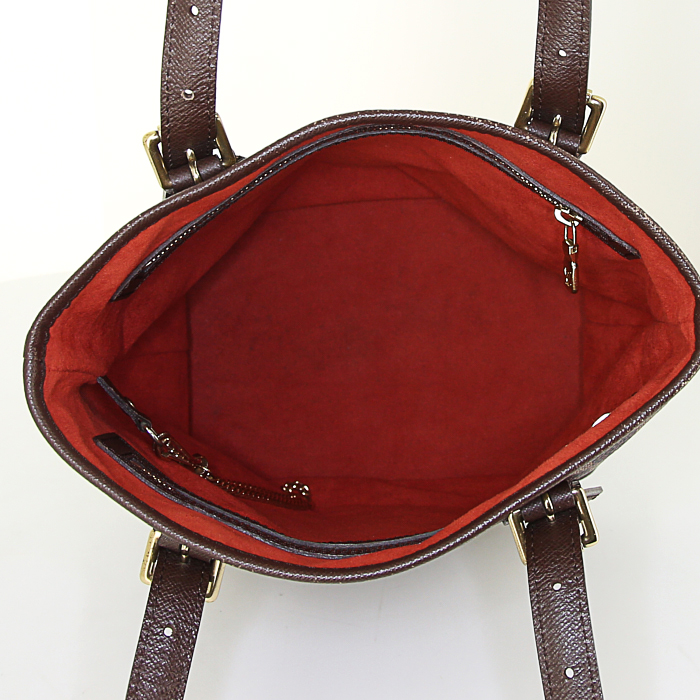 Louis Vuitton petit Bucket shopping bag in damier canvas and brown leather - Detail D2