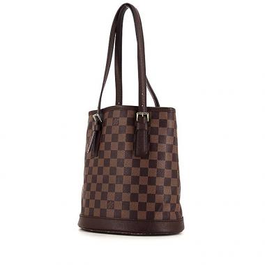 Shopping bag Louis Vuitton petit Bucket in tela a scacchi e pelle marrone