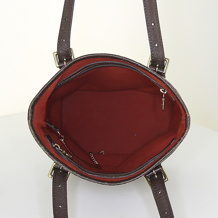 Sac cabas Louis Vuitton Bucket en toile damier ébène et cuir marron - Detail D2