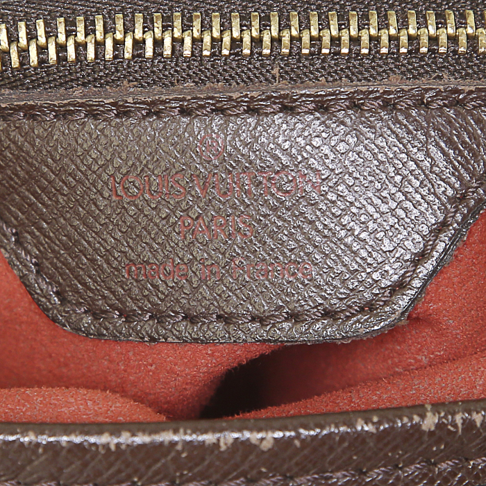Sac cabas Louis Vuitton Bucket en toile damier ébène et cuir marron - Detail D3