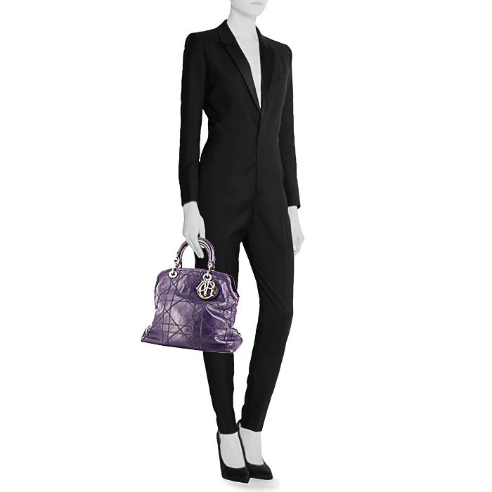 Dior Dior Granville medium model handbag in purple leather - Detail D1