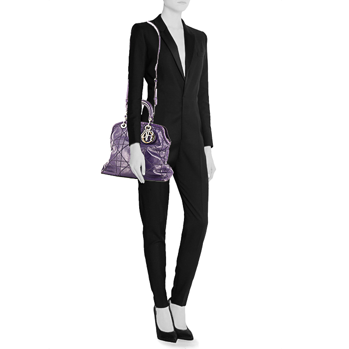 Dior Dior Granville medium model handbag in purple leather - Detail D2