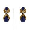 Vintage 1970's pendants earrings in yellow gold,  lapis-lazuli and diamonds - 360 thumbnail