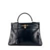 Hermes Kelly 35 cm handbag in blue box leather - 360 thumbnail