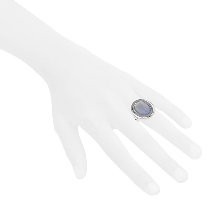 Bague semi-articulée Poiray Indrani grand modèle en or blanc et calcédoine - Detail D1