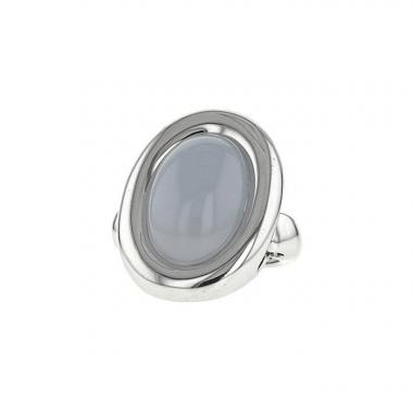 Bague semi-articulée Poiray Indrani grand modèle en or blanc et calcédoine bleue