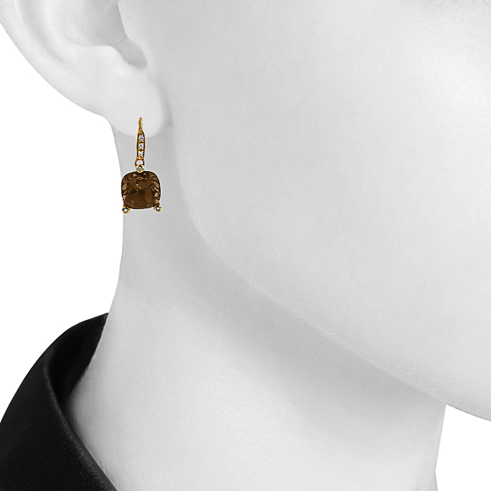 Poiray Fille Antique earrings in yellow gold,  diamonds and smoked quartz Poiray Fille Antique earrings in yellow gold,  diamonds and smoked quartz