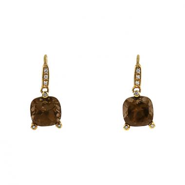 Pendientes Poiray Fille Antique en oro amarillo,  diamantes y cuarzo ahumado Pendientes Poiray Fille Antique en oro amarillo,  diamantes y cuarzo ahumado