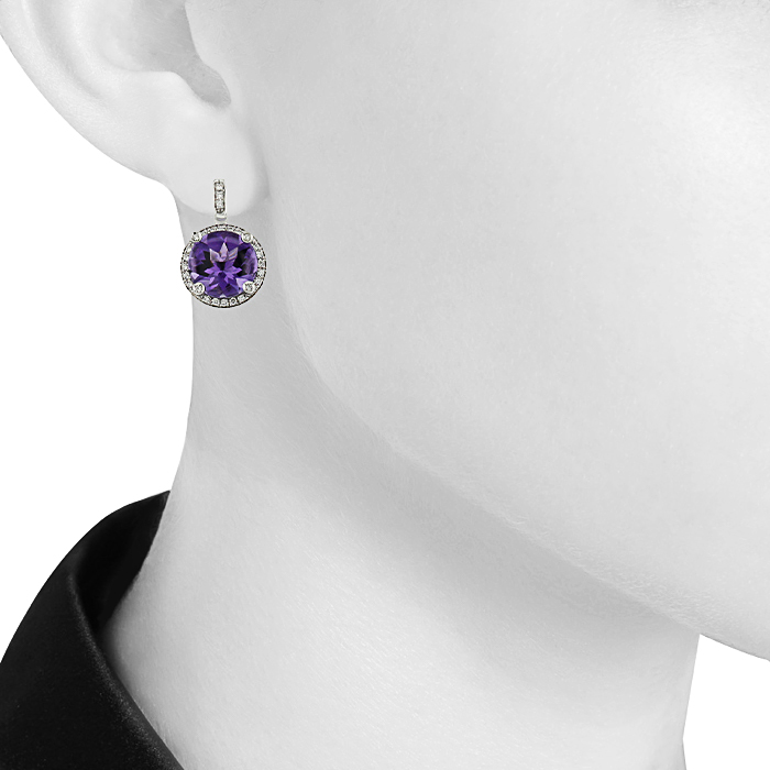 Poiray Fille Cabochon earrings in white gold,  amethyst and diamonds - Detail D1