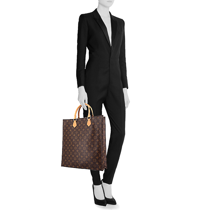 Shopping bag Louis Vuitton Louis Vuitton Sac Plat in tela monogram cerata marrone e pelle naturale - Detail D1