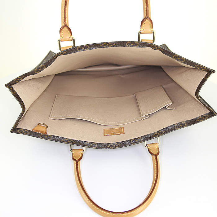 Shopping bag Louis Vuitton Louis Vuitton Sac Plat in tela monogram cerata marrone e pelle naturale - Detail D2